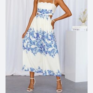 Hello Molly Cream & Blue Maxi Dress